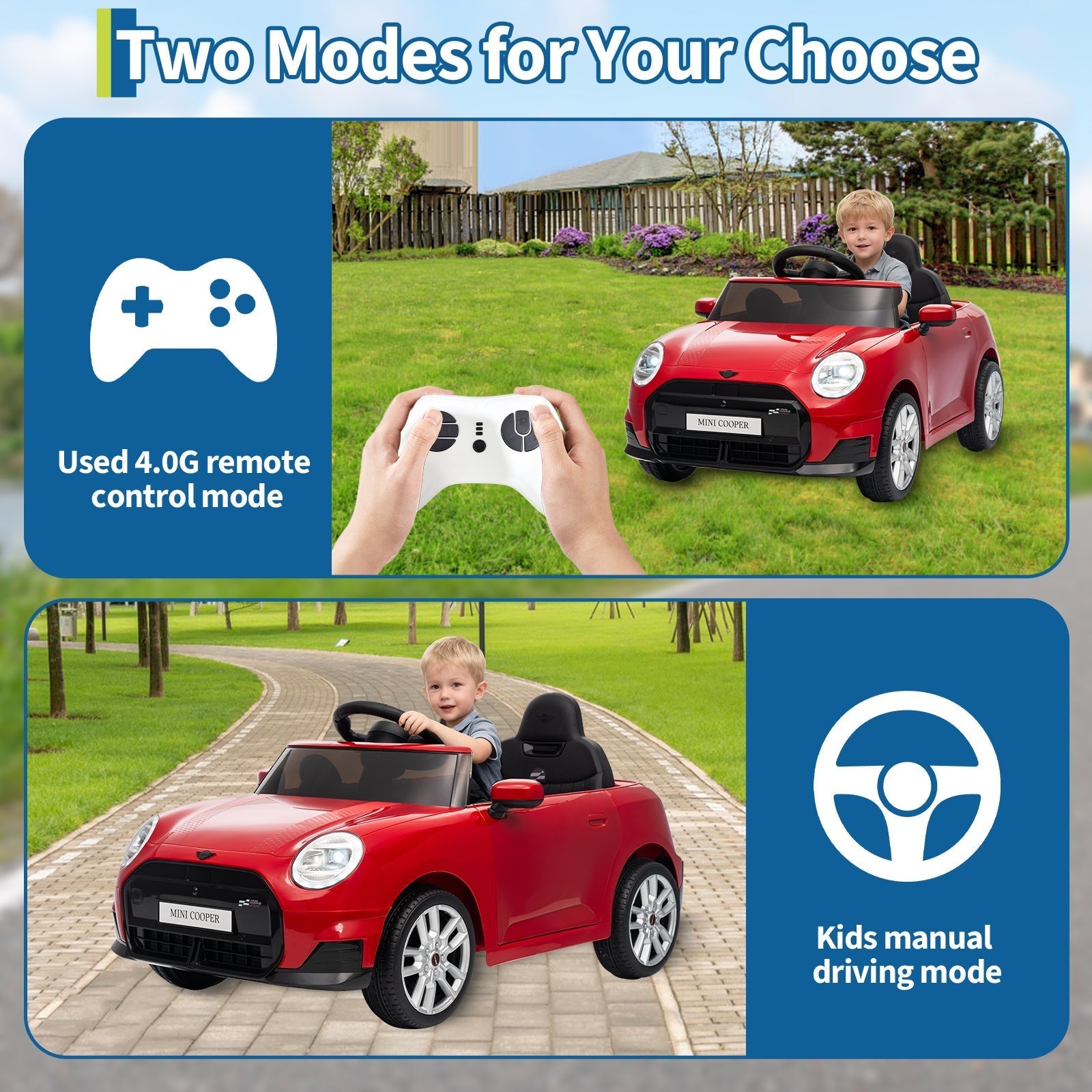 Garvee 12V BMW Mini Cooper Licensed Electric Ride-on Car for Kid, Powered by 4.5Ah Battery, Includes Positive Energy Charger, Wheels, Remote Control with Factory-Paired Code