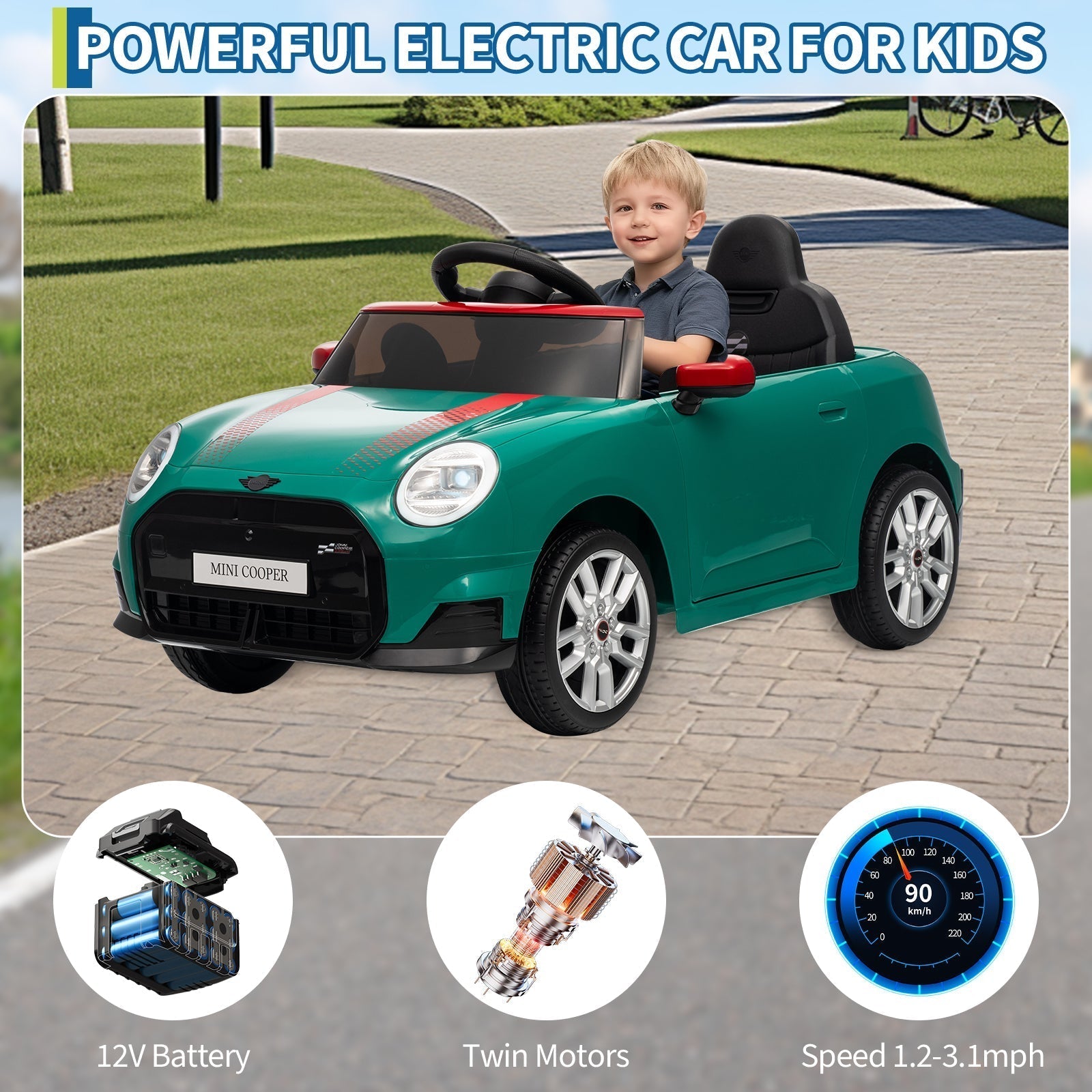 Garvee 12V BMW Mini Cooper Licensed Electric Ride-on Car for Kid, Powered by 4.5Ah Battery, Includes Positive Energy Charger, Wheels, Remote Control with Factory-Paired Code