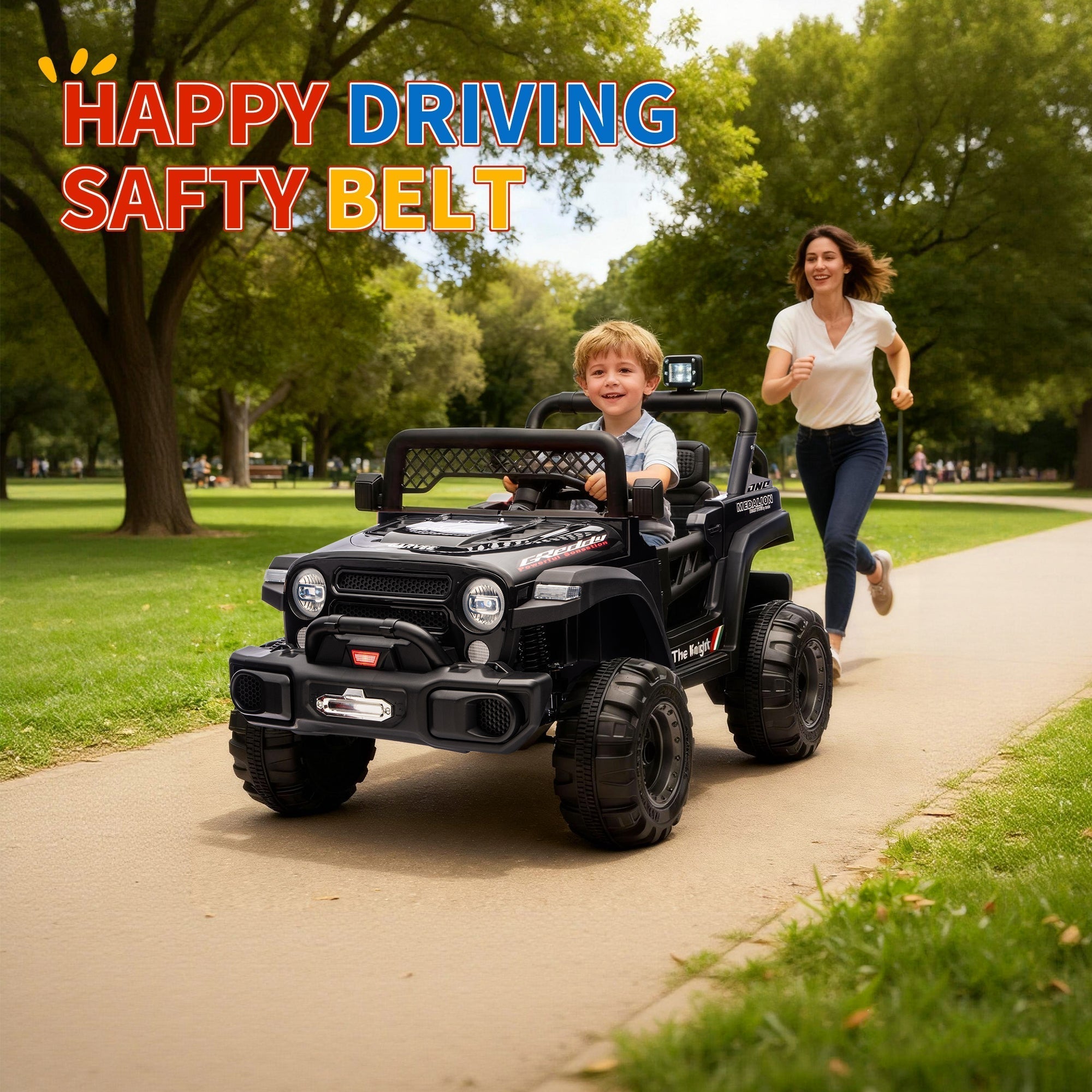 Garvee 12V Kids Electric Ride-On Truck – Dual Motors, 3 Speeds, Remote Control, LED Lights, Music, Spring Suspension, Safety Belt, Storage – Battery Powered Off-Road Car Toy for Boys & Girls Ages 2-8, Black