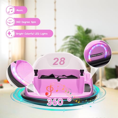 Garvee Ride - B Series: 12V Ride On Bumper Car for Kids Ride on Toy Gifts Toddlers Electric Bumping Car with Remote Control, Battery Display, 360 Degree Spin, LED Lights, Music, Pink