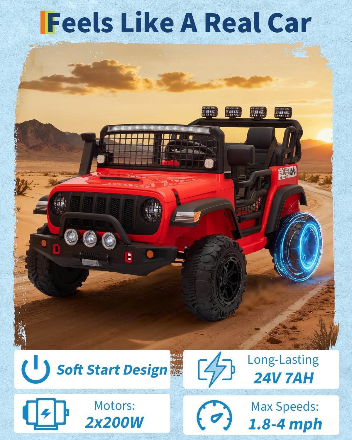 Garvee 24V Ride on Toys for Big Kids, 2-Seater Electric Ride on Car Truck with Remote Control, Four-Wheel Shock Absorbers, 4 Mph Max Speed, Music, LED Lights for Boys Girls, Red