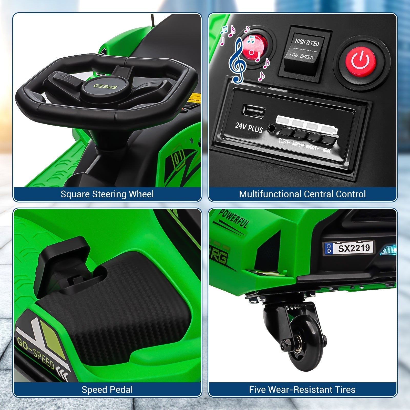Garvee Ride - G Series: 24V Kids Ride-On Drift Car: Electric Drifting Go-Kart, for Ages 8-12 - Green