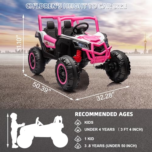 Garvee 2 Seater Ride on Car for Kids, 24V Powered Electric Off-Road UTV Ride Toy, 4WD Electric Vehicle with Remote Control, LED Lights, Bluetooth, 3 Speeds, Horn, 2 Spring Suspension