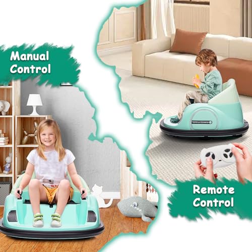 Garvee Ride - B Series: 12V Ride On Bumper Car for Kids Ride on Toy Gifts Toddlers Electric Bumping Car with Remote Control, Battery Display, 360 Degree Spin, LED Lights, Music, Green