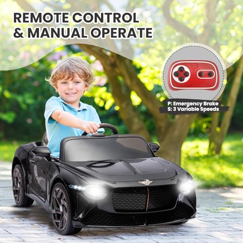 Garvee Kids Ride On Car, Licensed Bentley Bacalar 12V Electric Vehicles w/Parent Remote Control, Scissor Door, Suspension, 3 Speeds, LED Lights, Horn, Battery Powered Ride on Toy for Boys Girls - Black