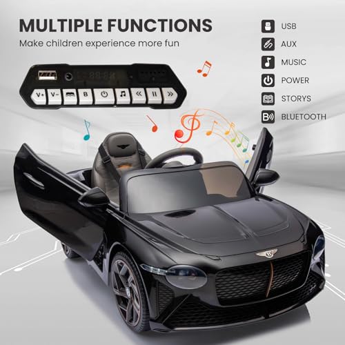 Garvee Kids Ride On Car, Licensed Bentley Bacalar 12V Electric Vehicles w/Parent Remote Control, Scissor Door, Suspension, 3 Speeds, LED Lights, Horn, Battery Powered Ride on Toy for Boys Girls - Black
