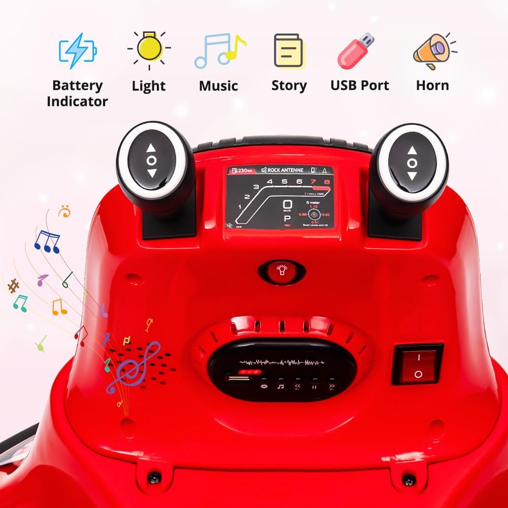 Garvee Kids Electric Bumper Car w/ Remote, Music, Lights, 360 Spin - Red