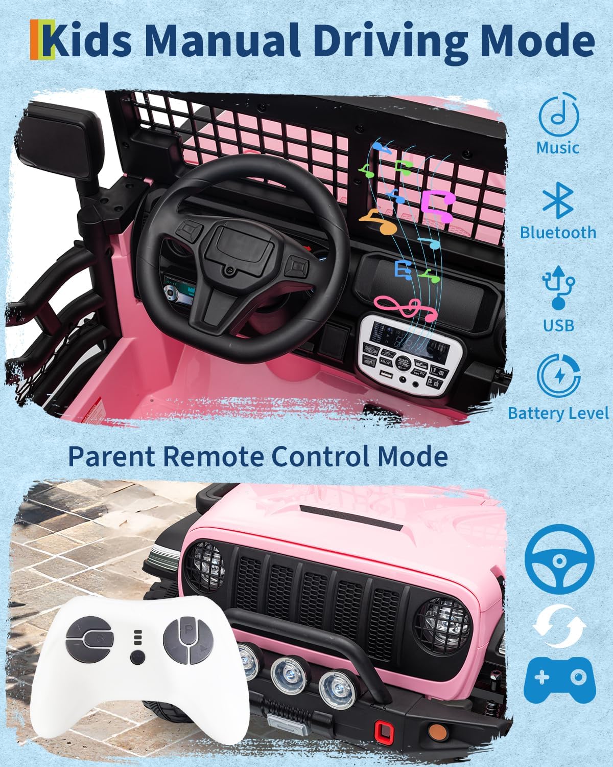 Garvee 24V Ride on Toys for Big Kids, 2-Seater Electric Ride on Car Truck with Remote Control, Four-Wheel Shock Absorbers, 4 Mph Max Speed, Music, LED Lights for Boys Girls, Pink