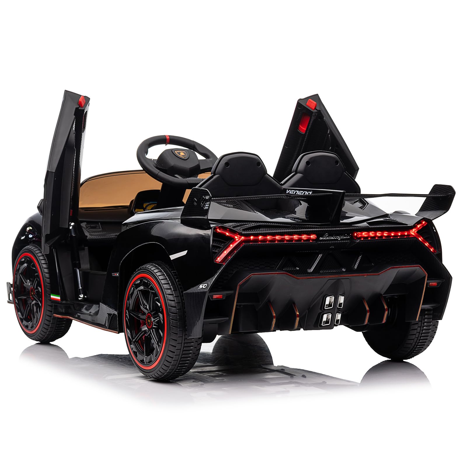 Garvee 12V Kids Ride On Car, Licensed Lamborghini Venono Electric Car w/Parent Remote Control, Scissor Door, 3 Speeds, LED Headlights, Rocking & Music, Battery Powered Ride on Toy for Boys Girls- Black