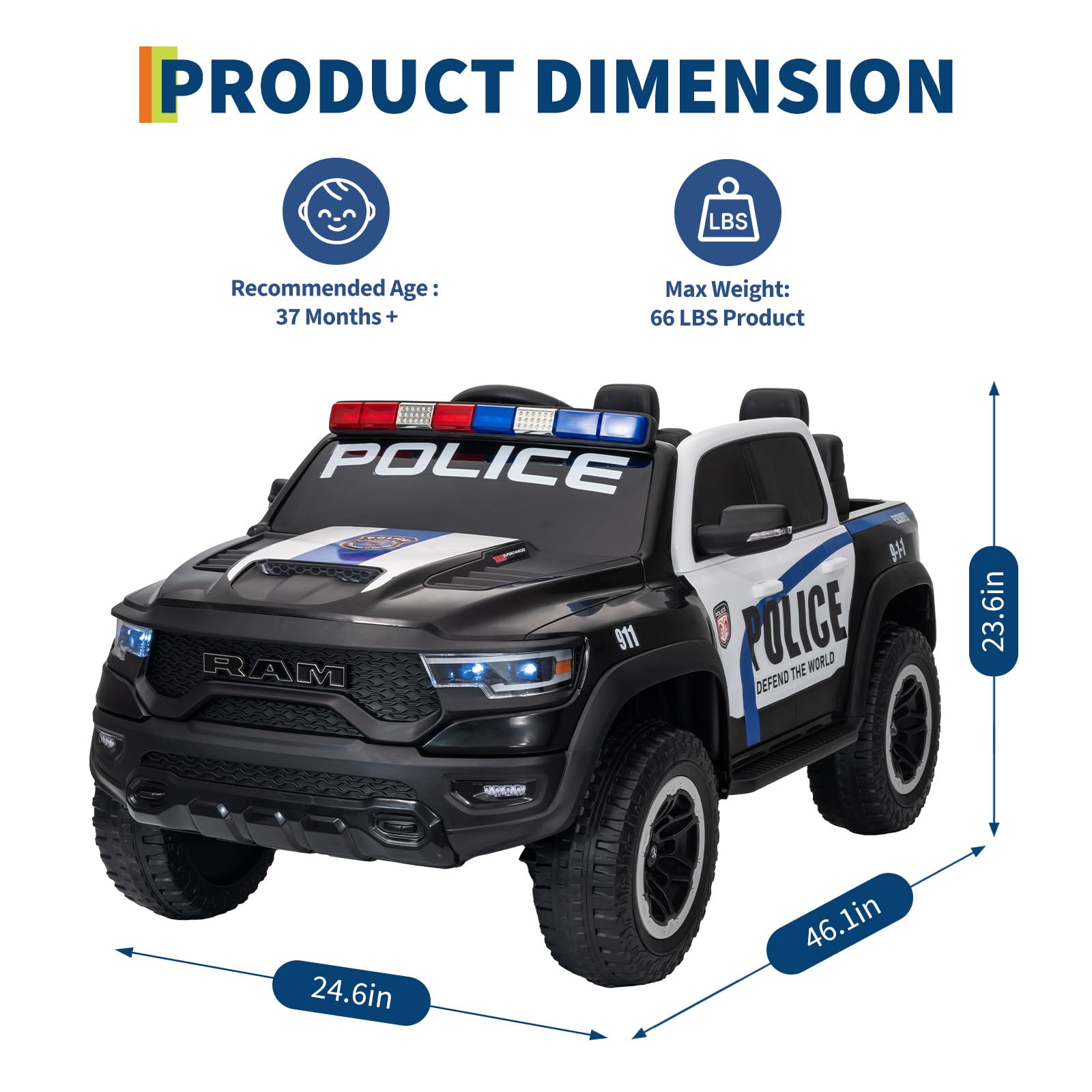 Garvee 12V Electric Ride On Truck for Kids Licensed RAM Pickup Truck Dual Motor Remote Control LED Lights Music Storage