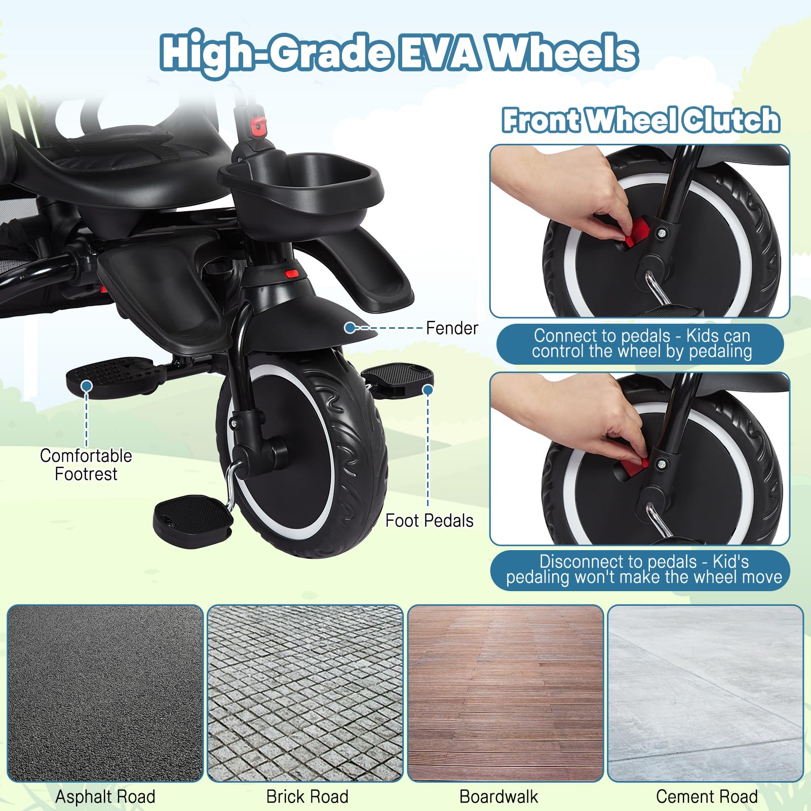 Garvee Baby Tricycle, 7 in 1 Folding Toddler Bike w/Removable Adjustable Push Handle, Canopy, Rotatable Seat, Safety Harness, Cup Holder & Storage, Trike for 1-5 Year Old, Tricycle for Toddlers