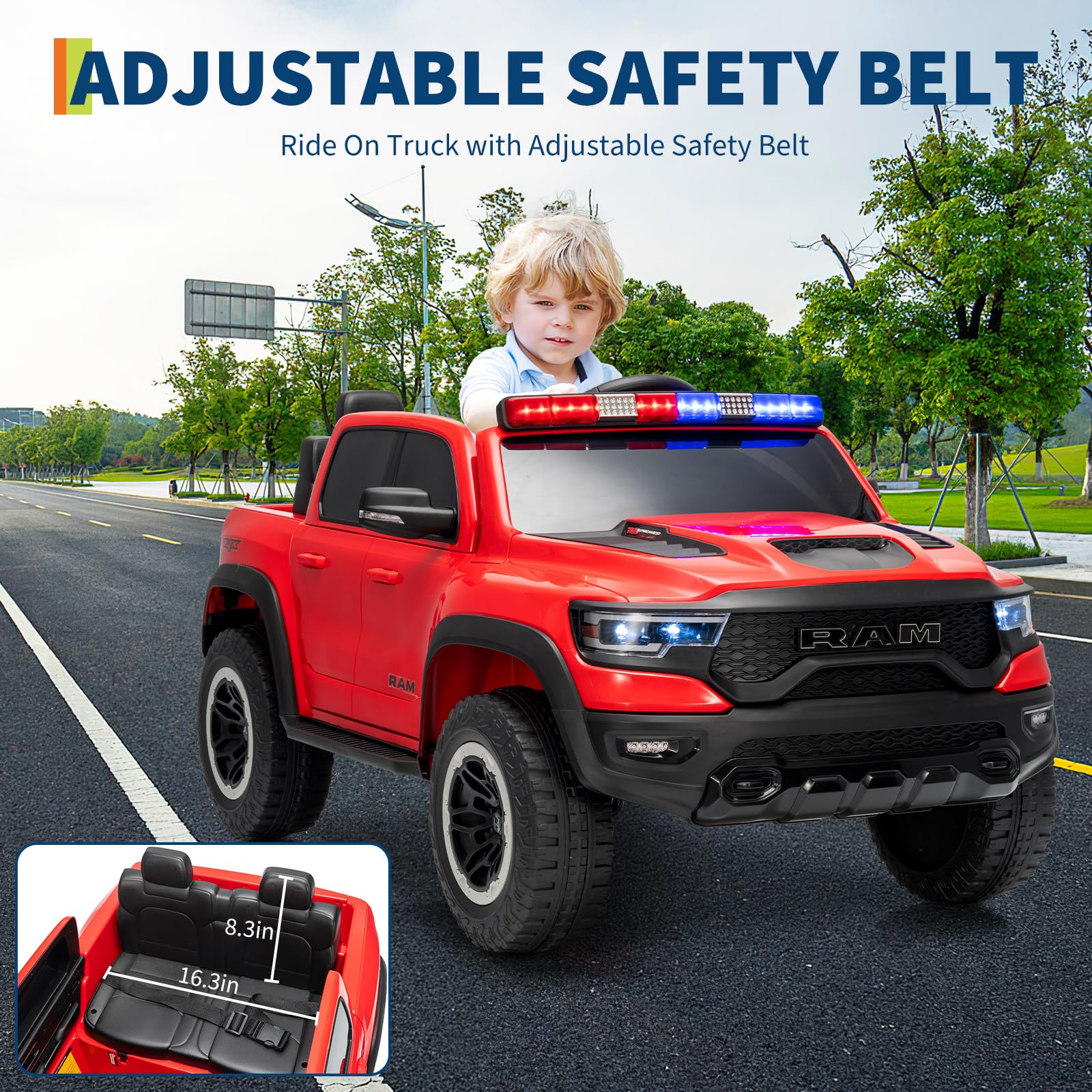 Garvee 12V Electric Ride On Truck for Kids Licensed RAM Pickup Truck Dual Motor Remote Control LED Lights Music Storage