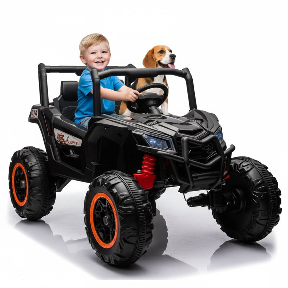 Garvee 2 Seater Ride on Car for Kids, 24V Powered Electric Off-Road UTV Ride Toy, 4WD Electric Vehicle with Remote Control, LED Lights, Bluetooth, 3 Speeds, Horn, 2 Spring Suspension