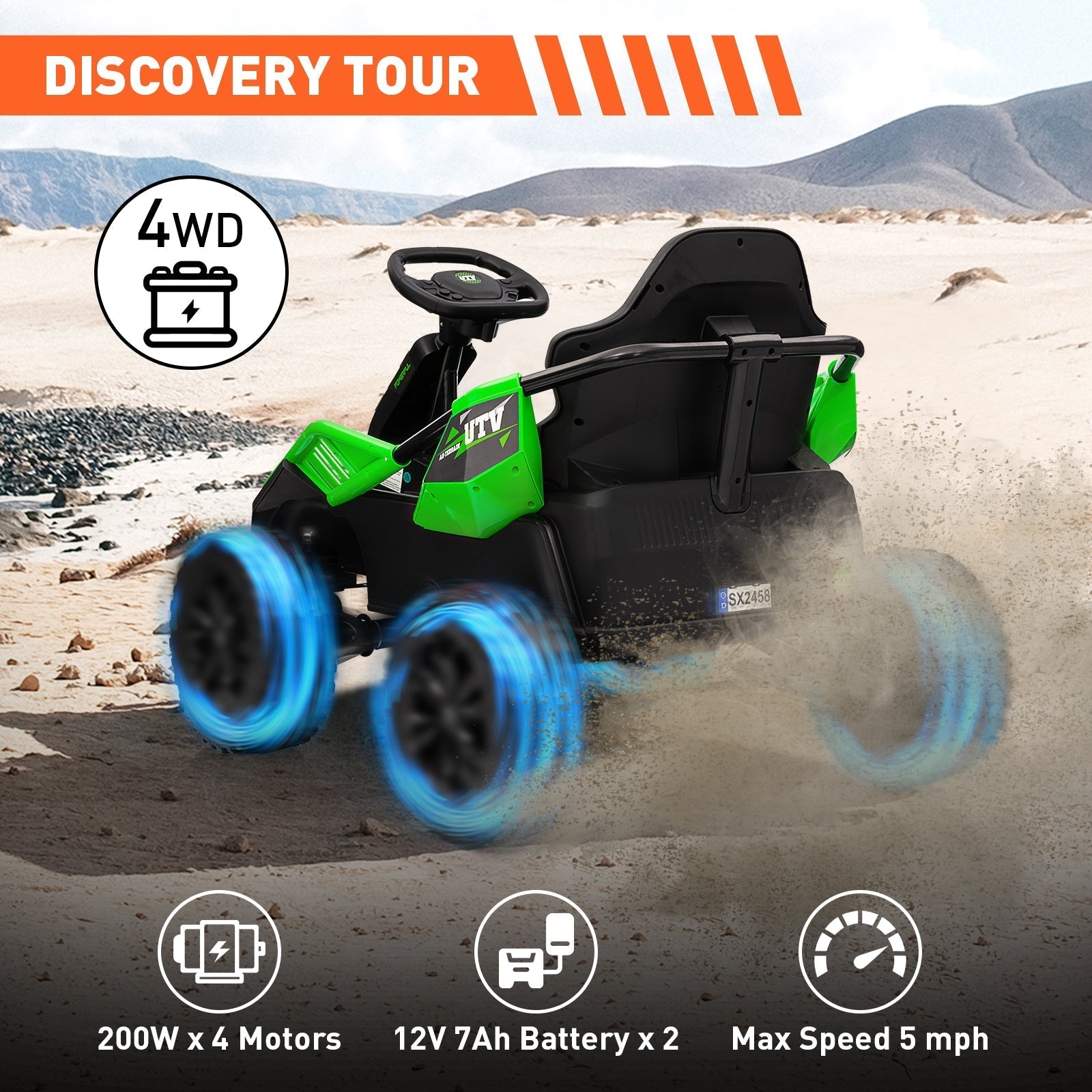 Garvee 24V Kids Electric Car with Parent Control, 200W 4x4 Ride On Toy for Big Kids, 4 Shock Absorbers, Metal Frame, 4 Wheeler ATV for Boys Girls Ages 3+, Green