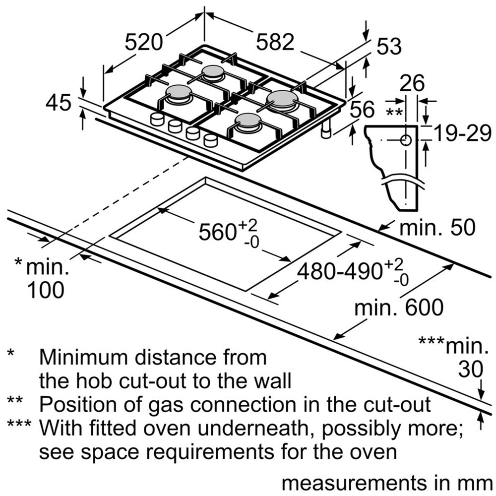Bosch PGP6B5K90 Series 4 60cm Gas Hob Stainless steel