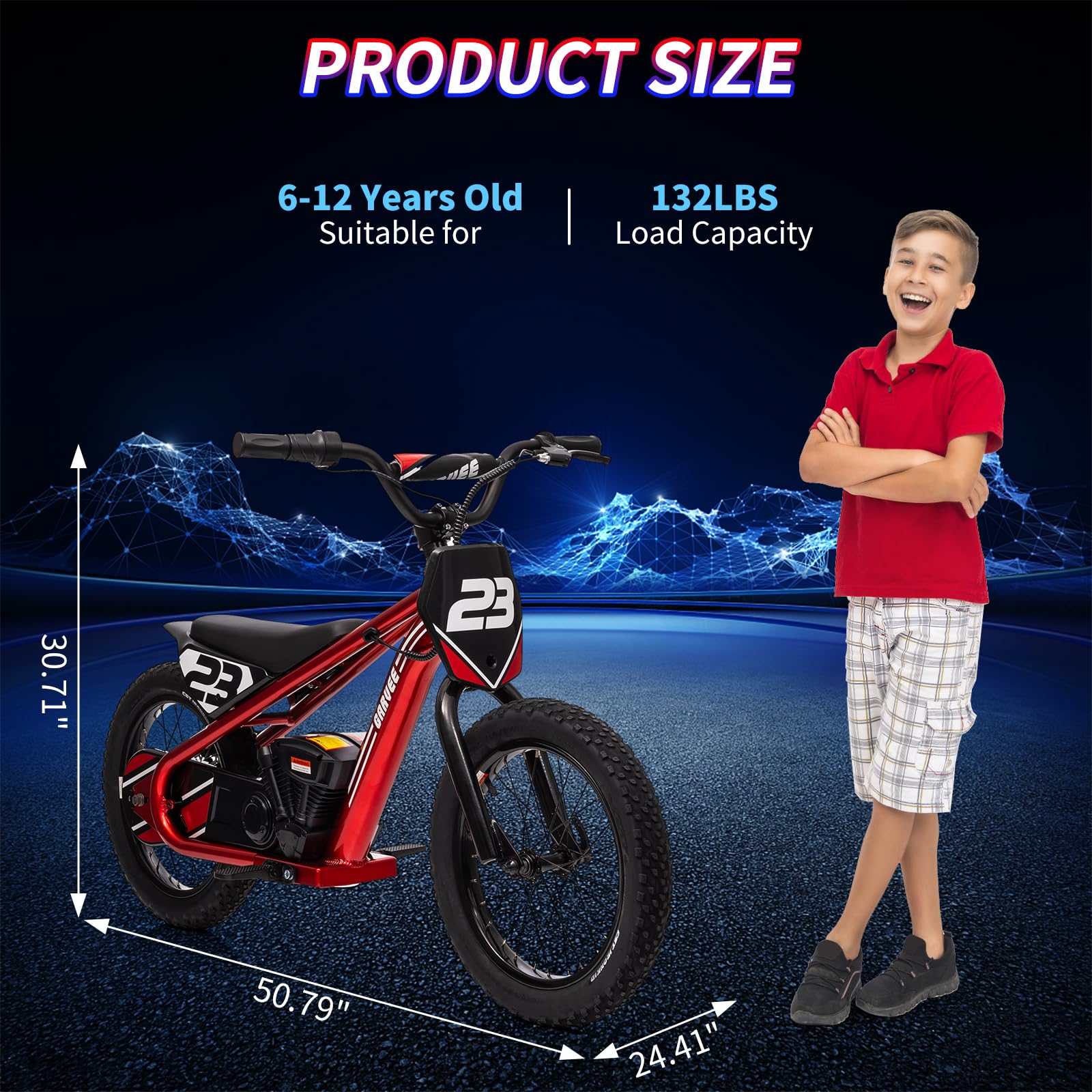 Garvee Ride - G Series: 250W Motor 3-Speed 24V Detachable Battery Aluminum Frame 16IN Off-Road Tires Ages 6-12 Outdoor Riding