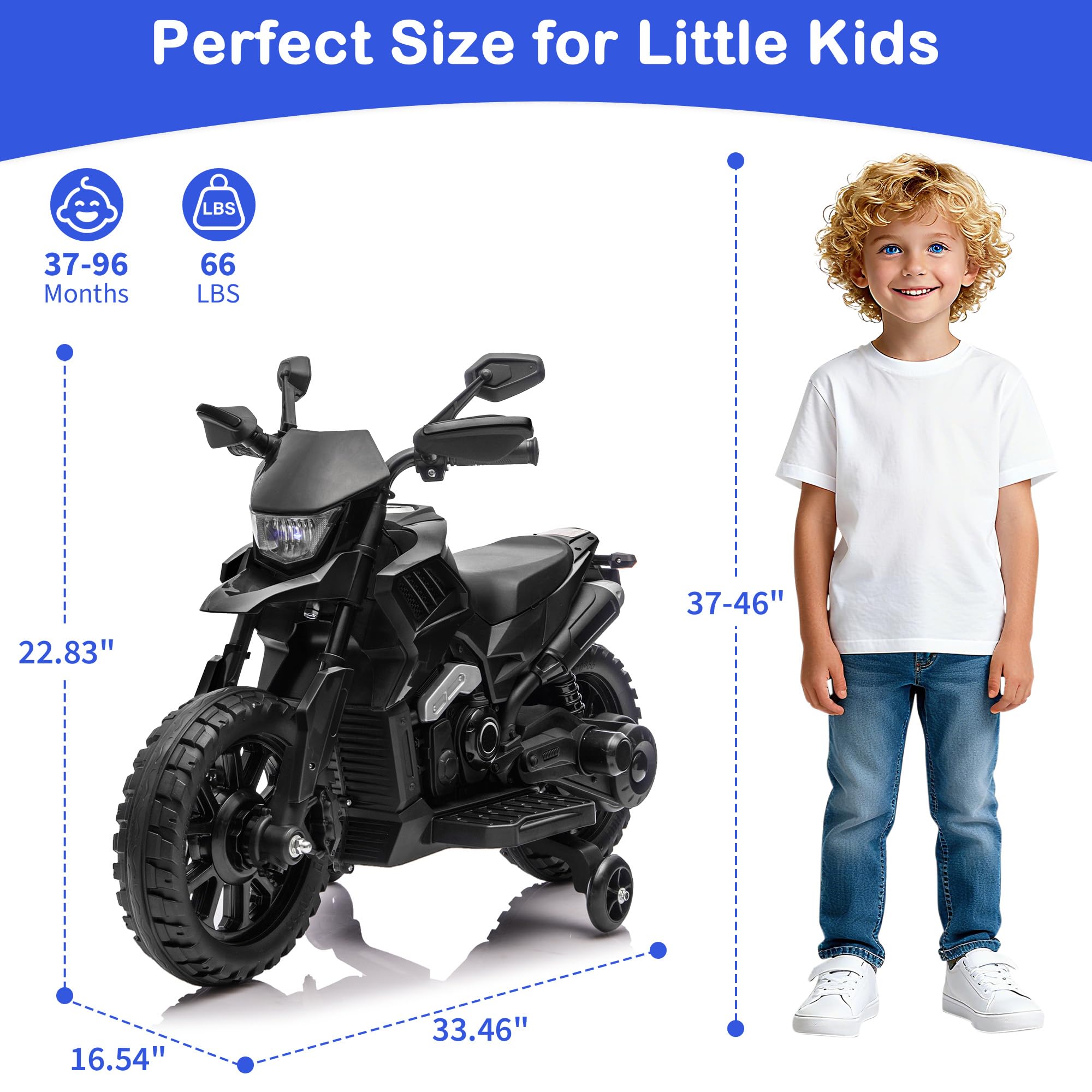 Garvee 6V Kids Electric Motorcycle with Training Wheels, Adjustable Speed 2-5 MPH, Durable Battery-Powered Ride-On Bike, Headlight & Music, Safe for Toddlers Outdoor Play