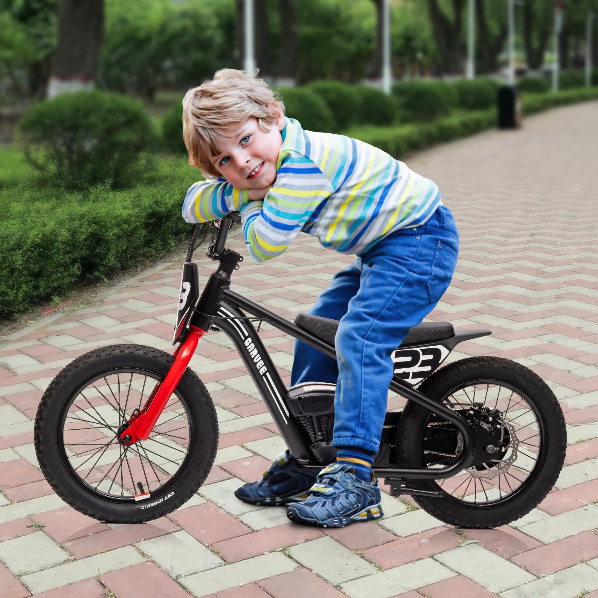 Garvee Ride - G Series: 360W Motor 16IN Tires Adjustable Speeds Detachable Battery Aluminum Frame Safety Brakes Black for Outdoor Trails