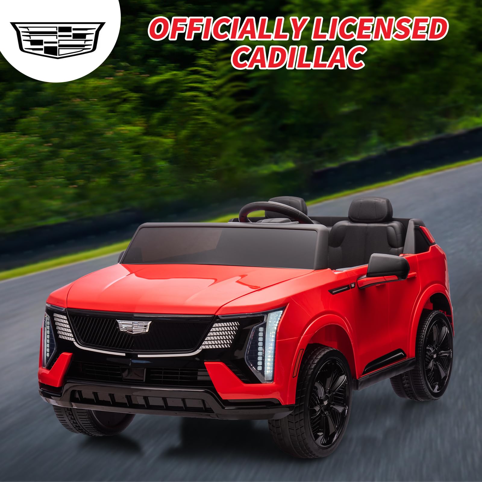 Garvee 2 Seater Ride On Car Kids 24V Electric Cadillac Battery Powered 2.4G Remote Control Full-Wheel Suspension LED Lights Music Red Outdoor Fun