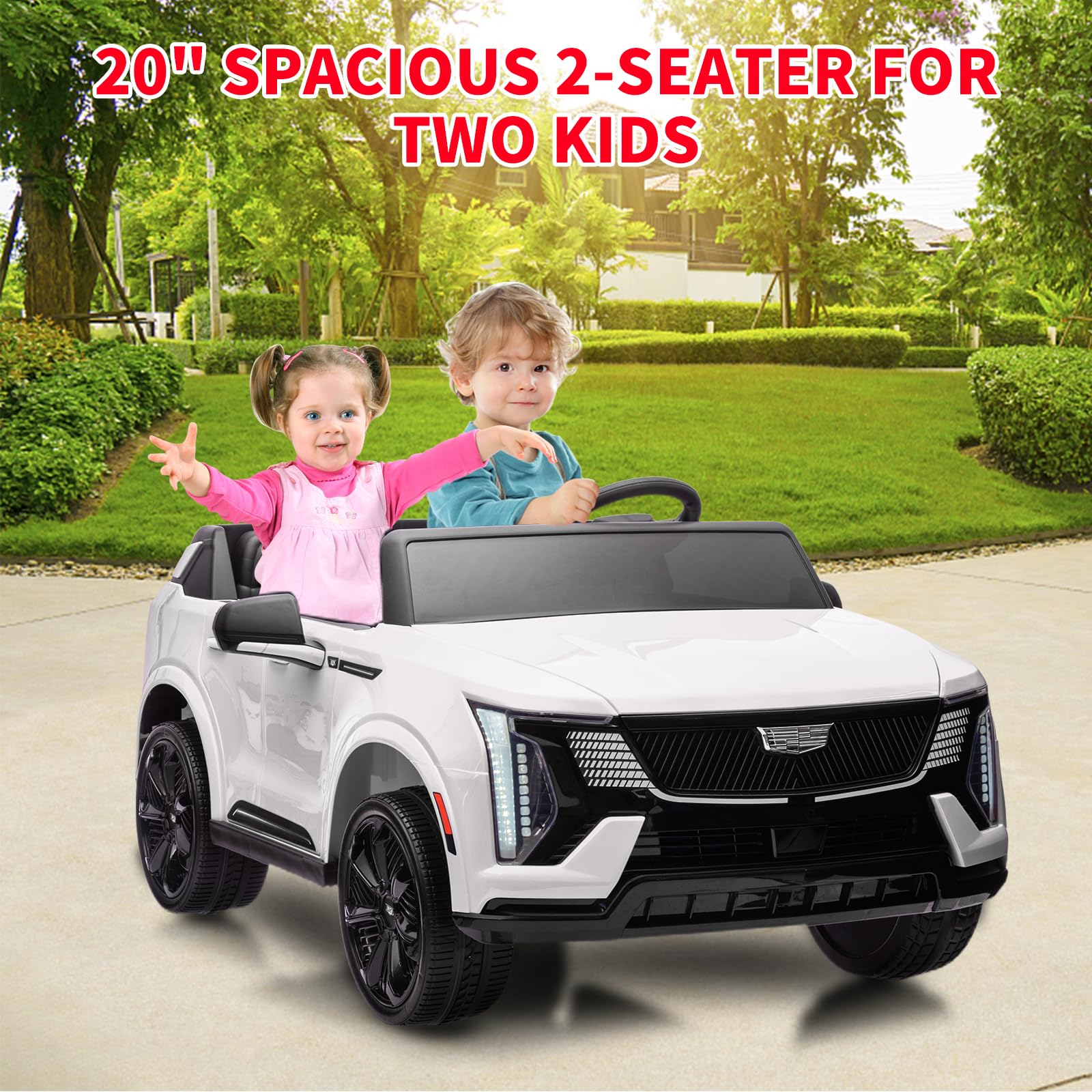 Garvee 24V 2-Seater Kids Ride On Car Licensed Cadillac Electric Toy with 2.4G Remote, Spring Suspension, Music, LED Lights, Battery Powered for Toddlers Outdoor Fun