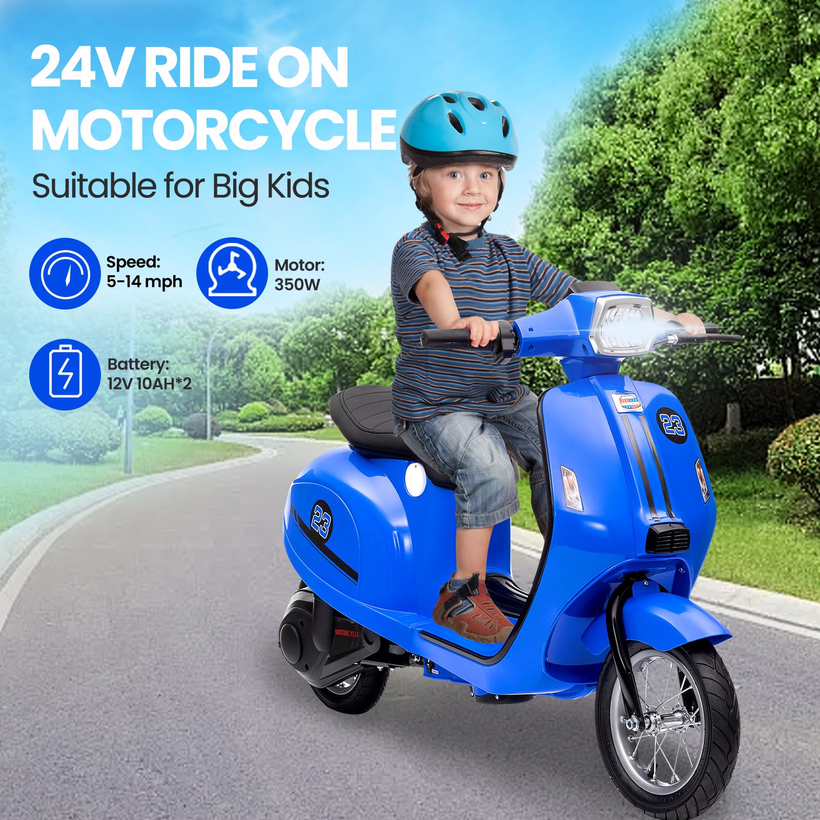 Garvee Ride - G Series: 24V 350W 14MPH Speed Rear Brake Twist Grip Throttle LED Light Blue Durable Pneumatic Tires Outdoor Riding