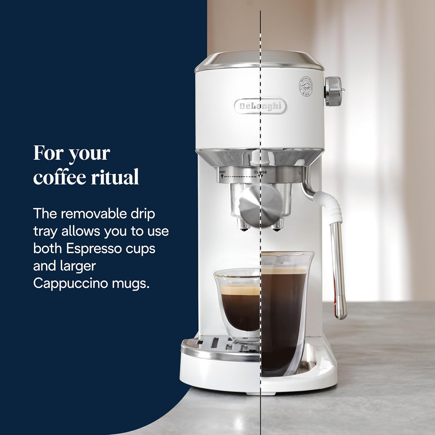 DeLonghi EC890.W Dedica Duo Manual Espresso Coffee Machine with Milk Frother White