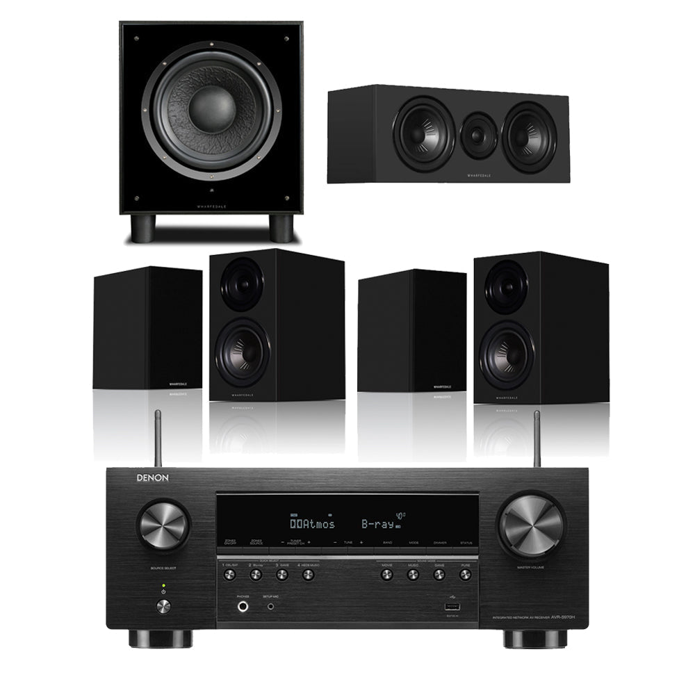Denon AVRS970H 8K 7.2 Ch Dolby Atmos AV Receiver with Wharfedale Diamond 12.1i HCP 5.1 Speaker Package - Black