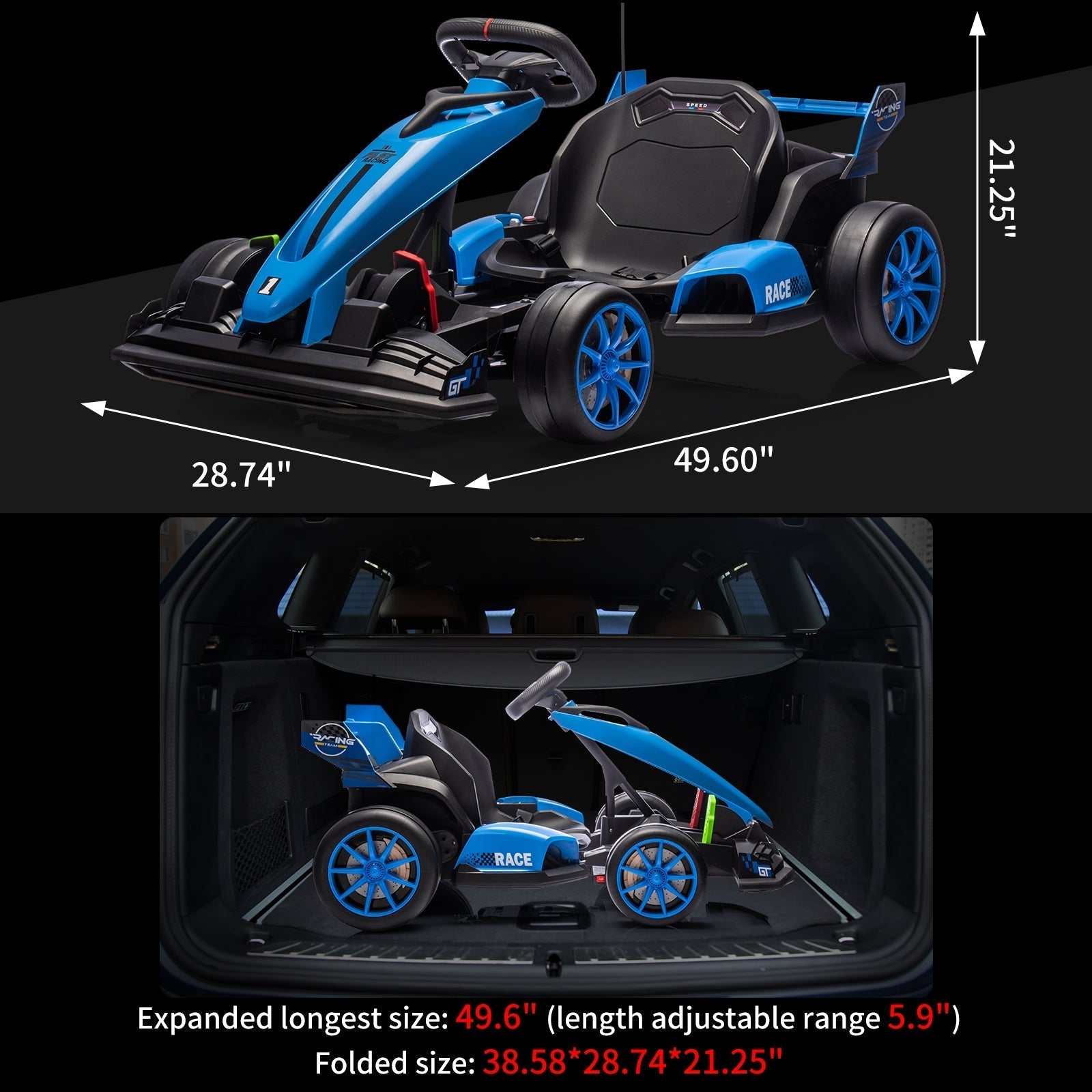 Garvee Ride - G Series: 24V Electric Drift Kart for Kids, Ride Car with Adjustable Seat & 7.5MPH Speed, EVA Silent Wheels, Parent-Safety Certified Ride-On Toy - Blue