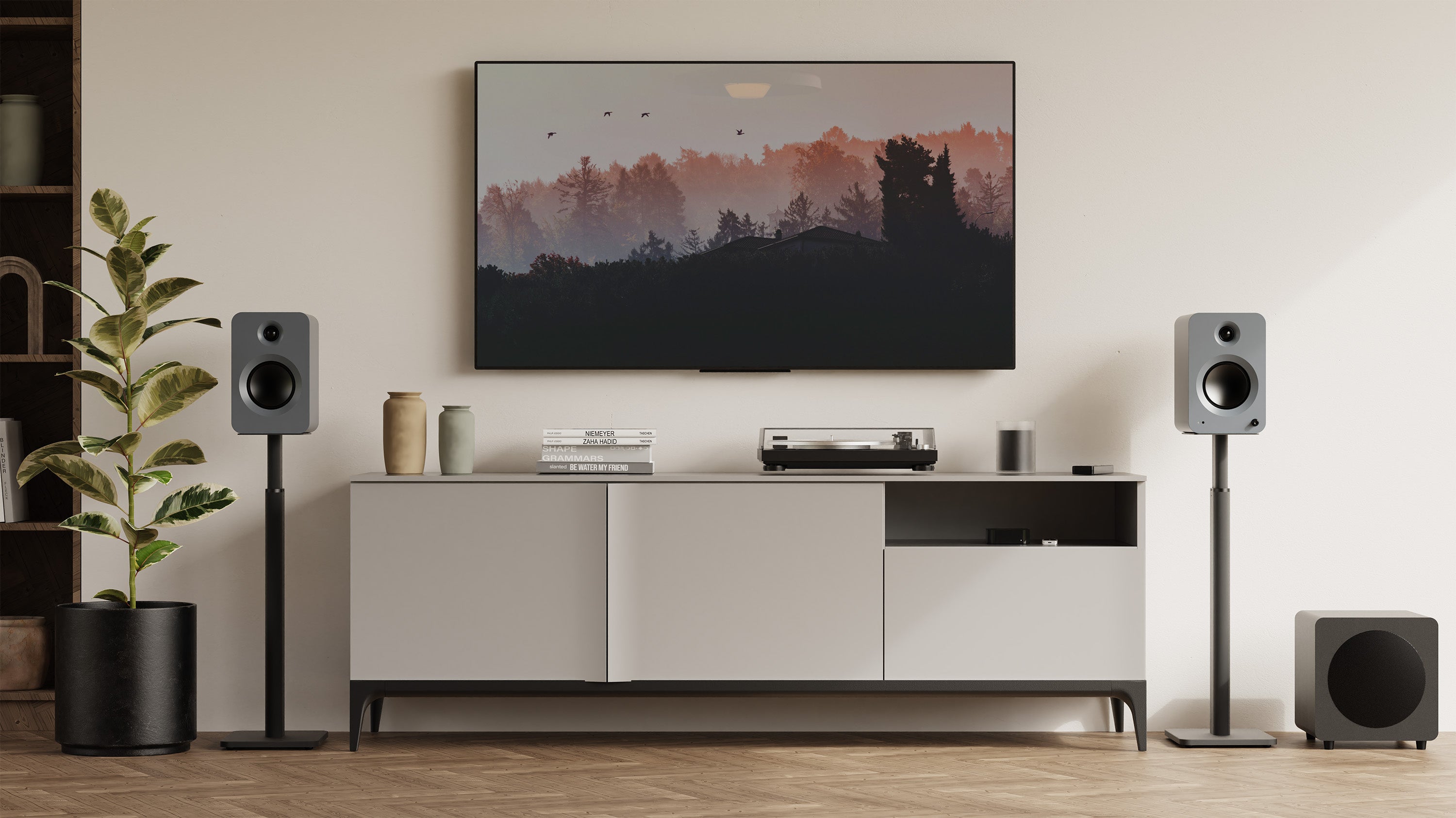 Kanto REN 200W Powered Bookshelf Speakers Pair with HDMI ARC USB-C and Bluetooth 5.3 - Matte Grey