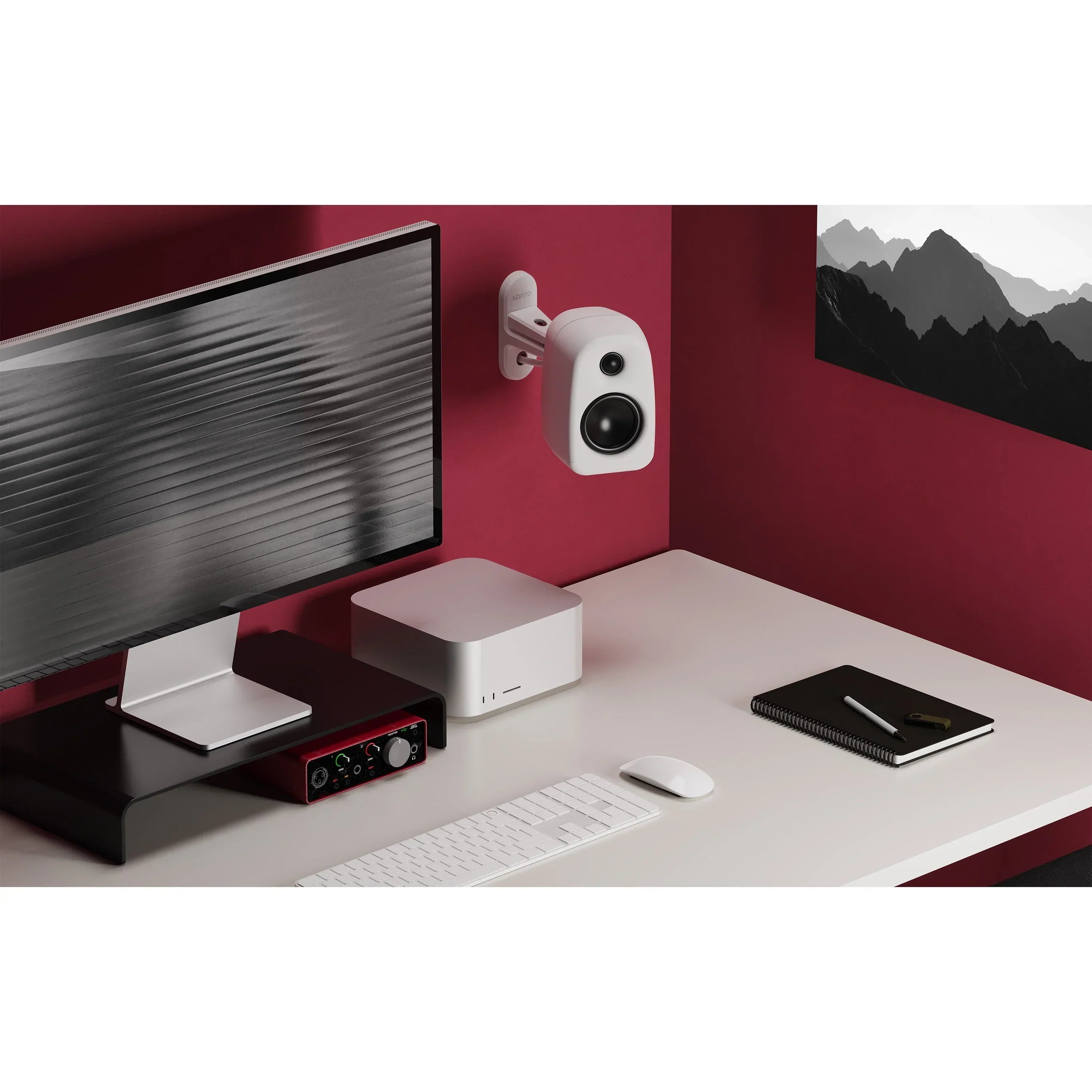 Kanto UKI 100W Bluetooth Desktop Speakers With SPW3 Universal Speaker Wall Mount Grey