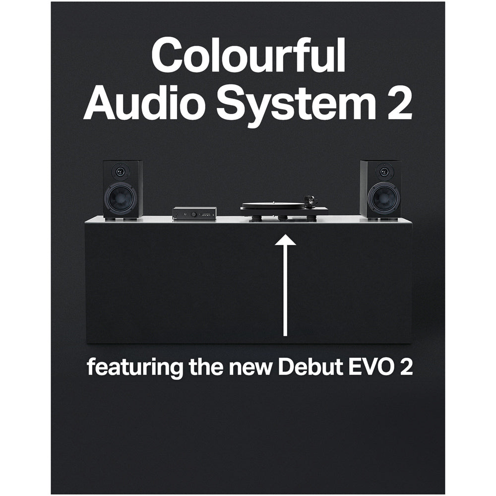 Pro-Ject Colourful Audio System 2 with Debut EVO 2 Turntable MaiA S3 Amplifier and Speaker Box 5 S2 Speakers - Satin Black