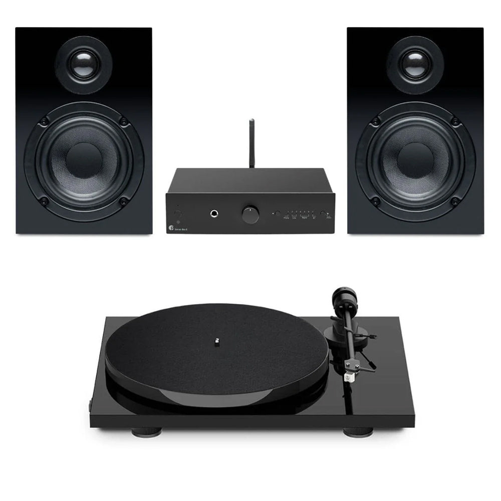 Pro-Ject Stereo Set E1 All-In-One Hi-Fi Set including E1 Turntable with Stereo Box E Integrated Amp and Speaker Box 5E Speakers - Black