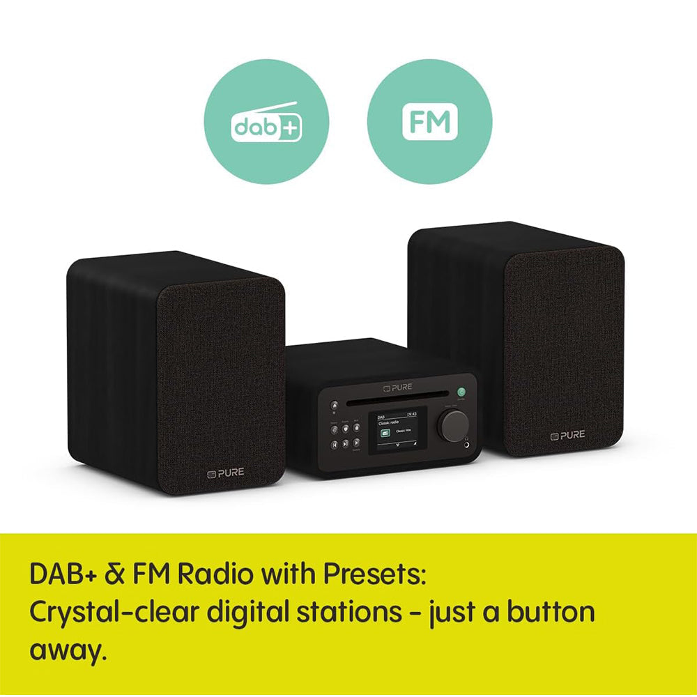 Pure Classic Stereo Mini DAB DAB+ FM Radio with Bluetooth CD Player Micro Stereo System Black