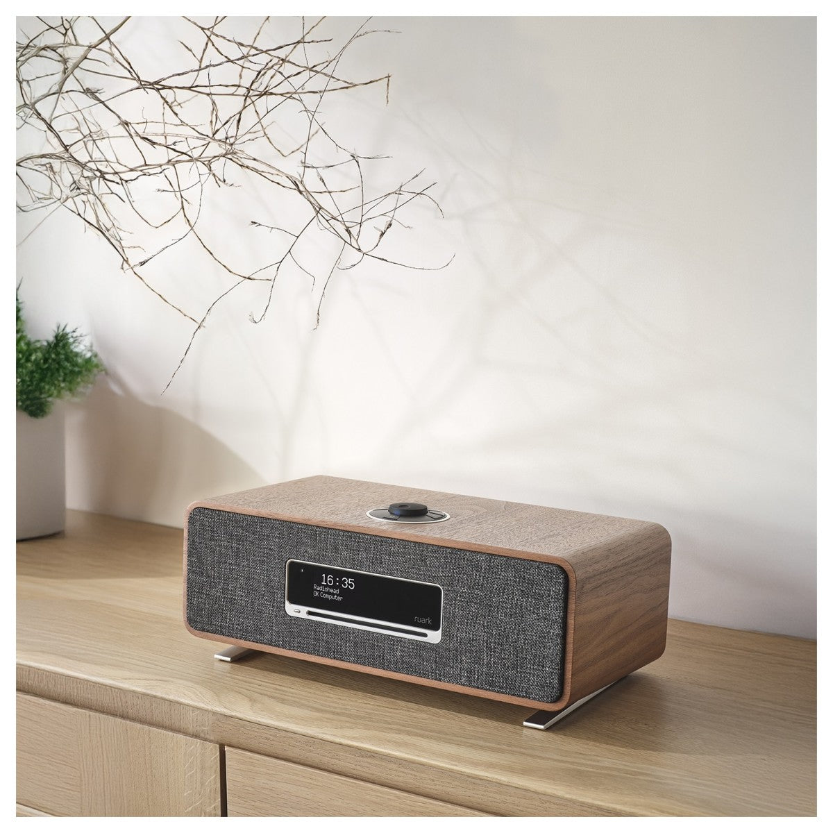 Ruark R3S Music System in Rich Walnut Veneer with Slate Grey Fabric Grille