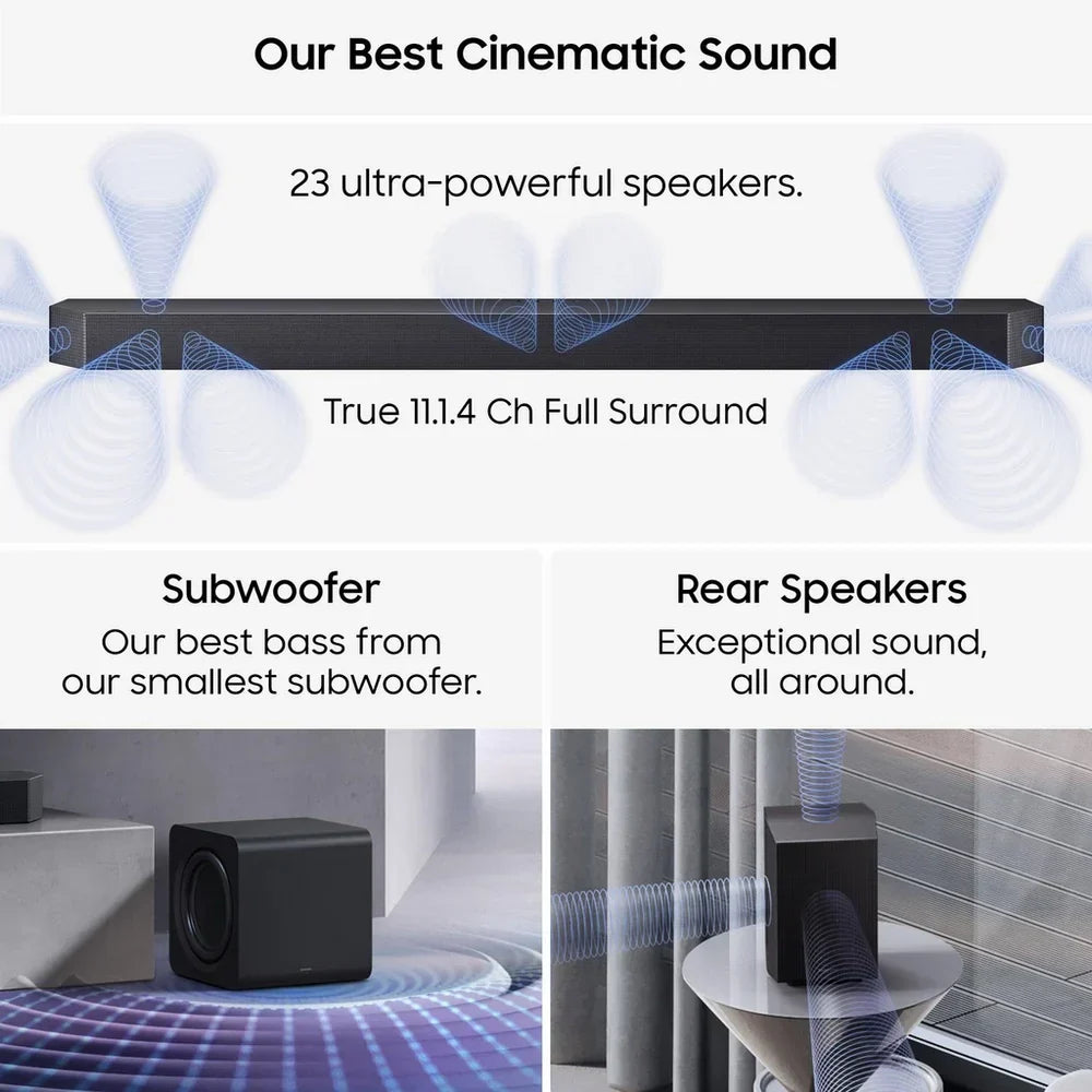 Samsung HW-Q990H Q-Series 11.1.4 Ch Dolby Atmos Soundbar with Subwoofer & Rear Speakers (2026)