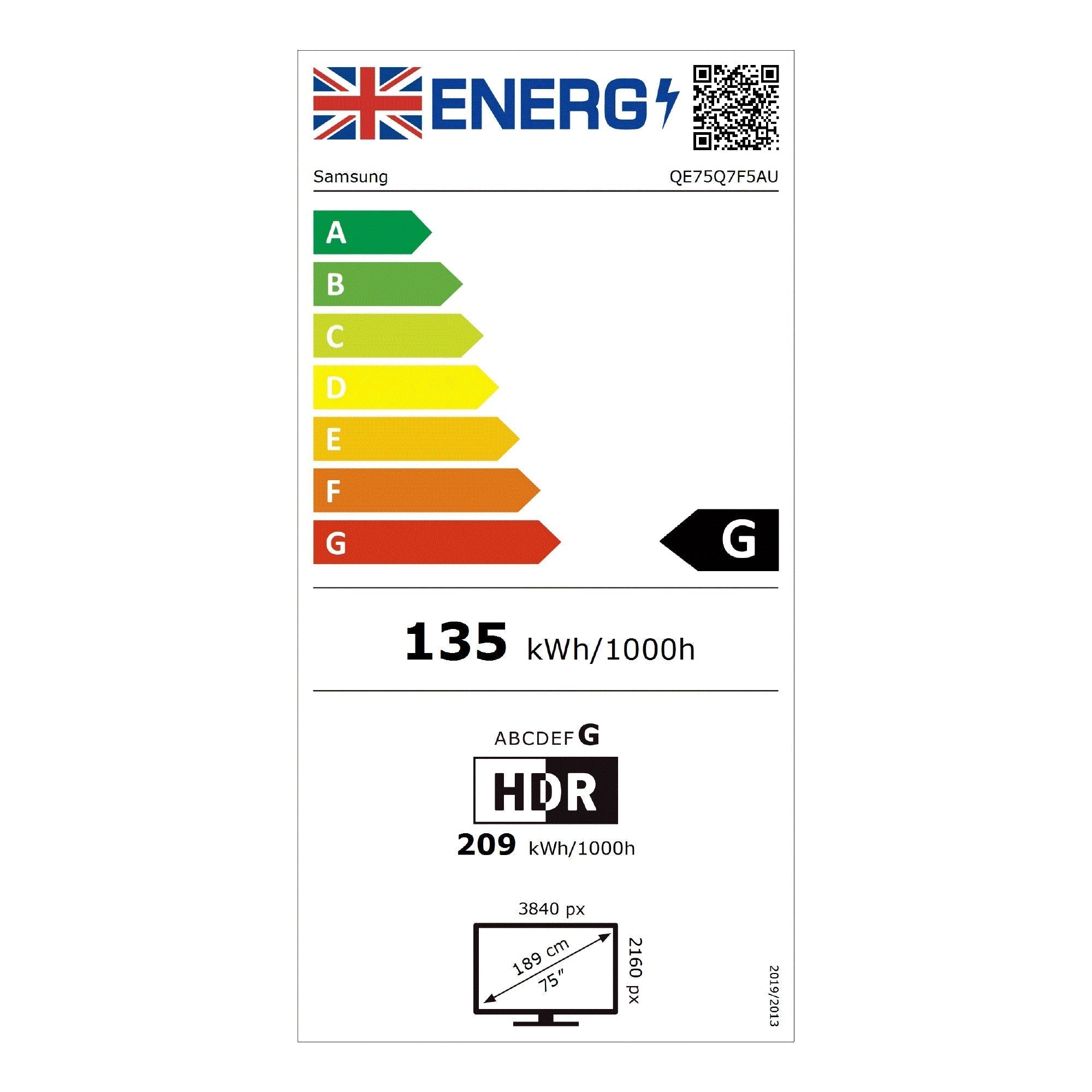 Samsung QE75Q7F5AUXXU 75 Inch Q7F5 4K QLED Ultra HD HDR AI Smart TV