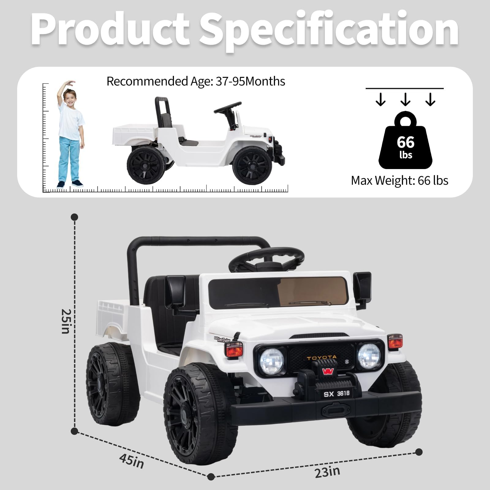 Garvee Licensed Toyota 12V 4WD Kids Ride-On Pickup Truck – Battery Powered Electric Car, Remote Control, wireless Music, LED Lights, Suspension, Soft Braking, Truck Bed Storage – For Toddlers & Big Kids – White