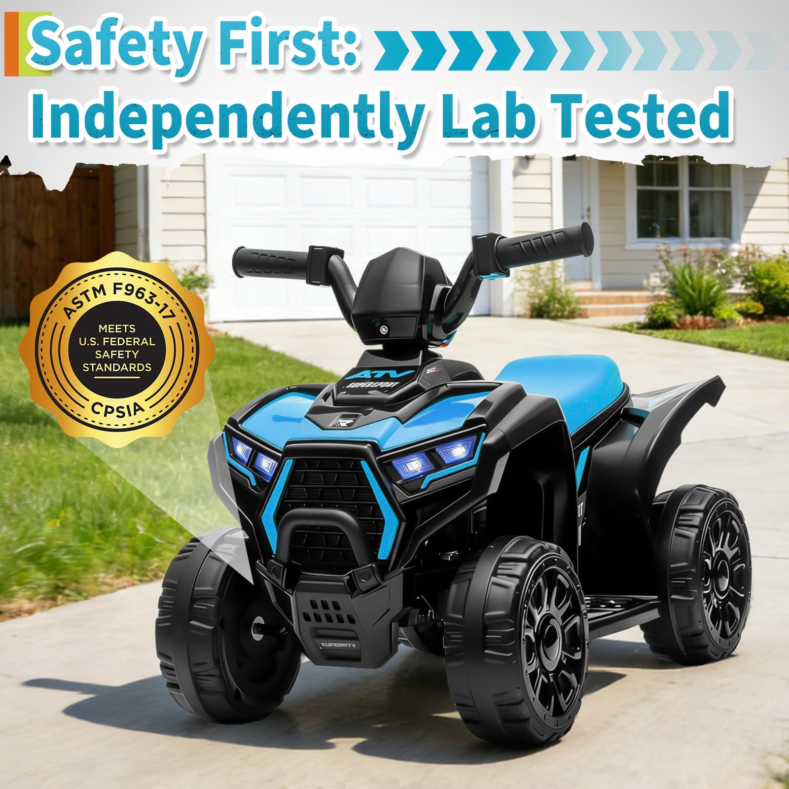 Garvee 6V Battery Powered Kids ATV Car with Lights, Music, 3.5mph Speed, Durable All-Terrain Tires, Safe Ride for Toddlers Ages 3-6, Outdoor Fun
