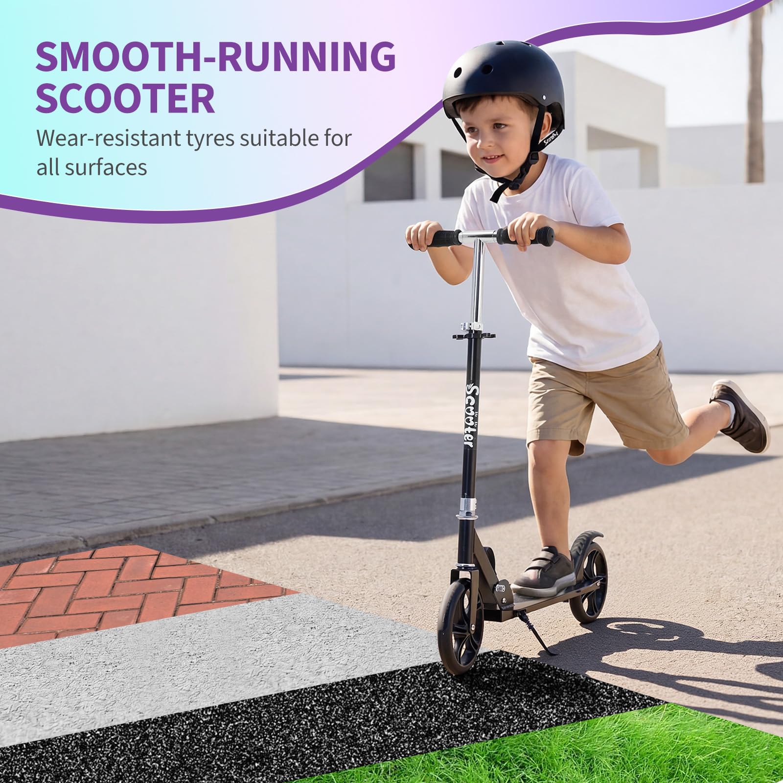 Garvee Kick Scooter for Teens Adults Kids 6+ - 220LB Capacity, 3-Level Adjustable Handlebar, Aluminum Alloy Frame, Foldable, 8" PU Wheels, Outdoor Sports