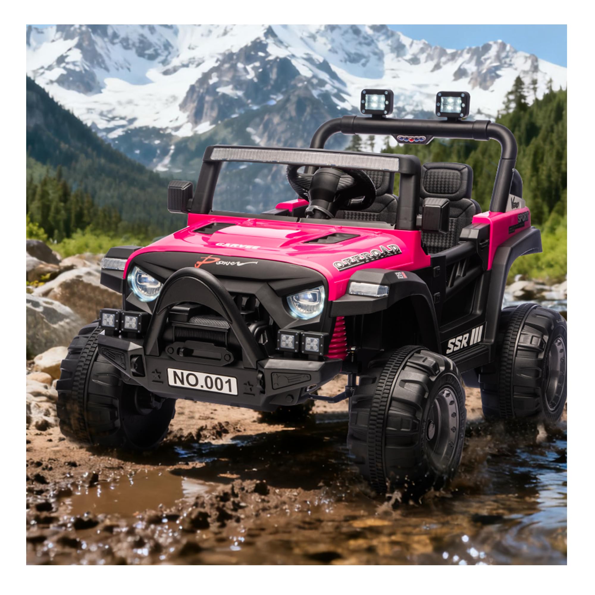 Garvee 12V Kids Ride-On Electric Car – Remote Control, 3 Speeds up to 4.1MPH, Spring Suspension, wireless Music, LED Lights, Safety Locking Doors, 3-Point Harness, Battery Powered Toy for Toddlers Ages 3-5 – Rose Red