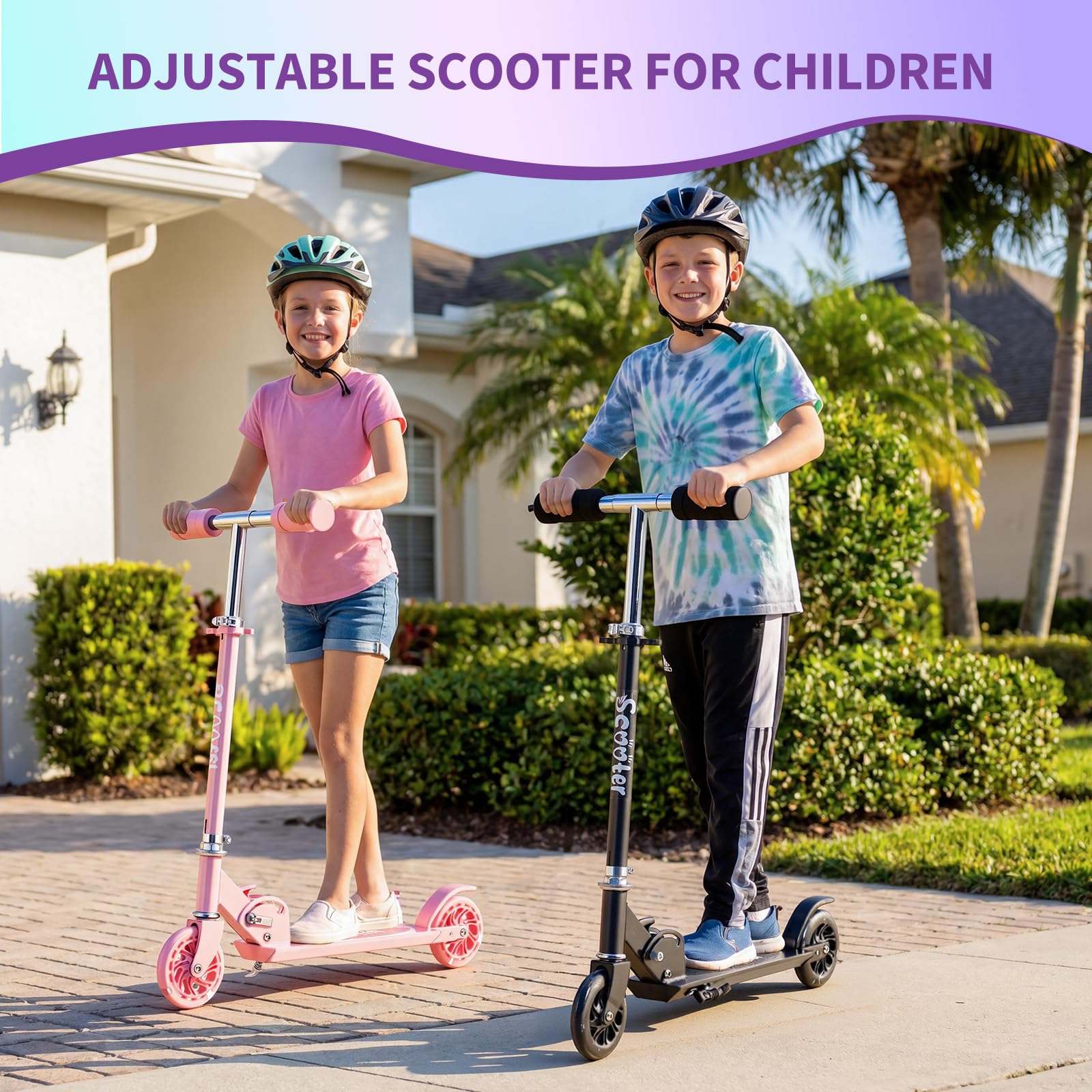 Garvee Kick Scooter for Kids with LED RGB Lighted Wheels, Lightweight 4.6 LBS, Adjustable Handlebars, Anti-Slip Deck, Detachable Design, Ages 3+