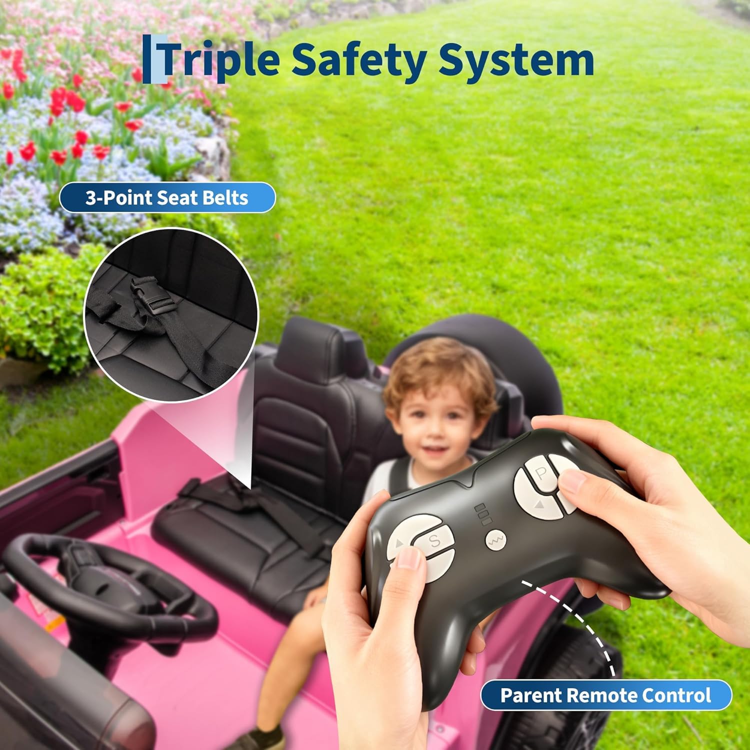 Garvee 24V 2-Seater Electric Ride-On Truck for Kids Ages 3-8 – Licensed 4WD Battery Car with Parental Remote, Wireless Connection Music, LED Lights, 3 Speeds, Gradual Start – Best Toy Vehicle – Pink