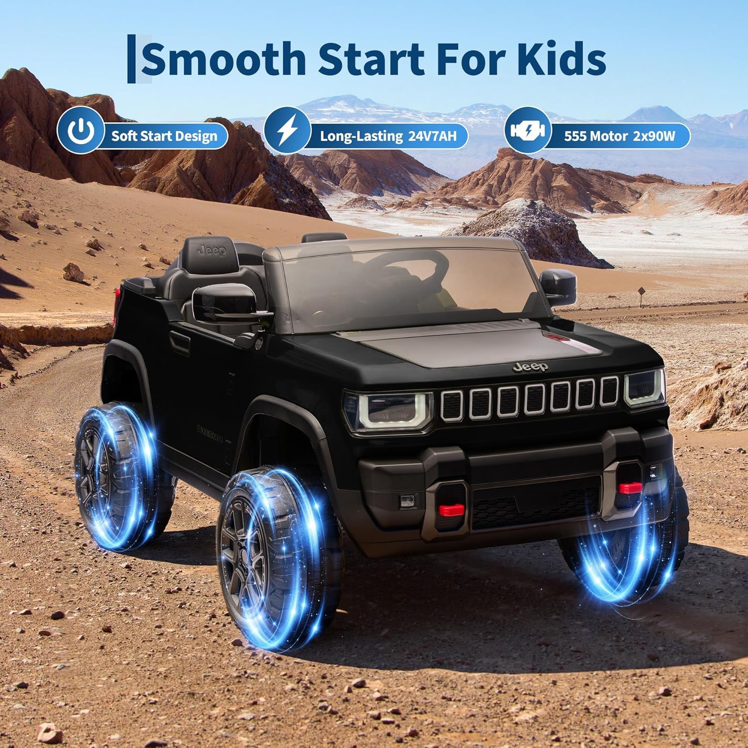 Garvee 24V 2-Seater Electric Ride-On Truck for Kids Ages 3-8 – Licensed 4WD Battery Car with Parental Remote, 3 Speed Options, Wireless Connection Music, LED Lights, Gradual Start – Ideal Gift – Black