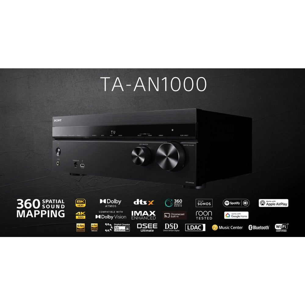 Sony TA-AN1000 7.2 Ch 8K Dolby Atmos AV Amplifier with Wharfedale DX3 HCP 7.1 Black Speaker Package