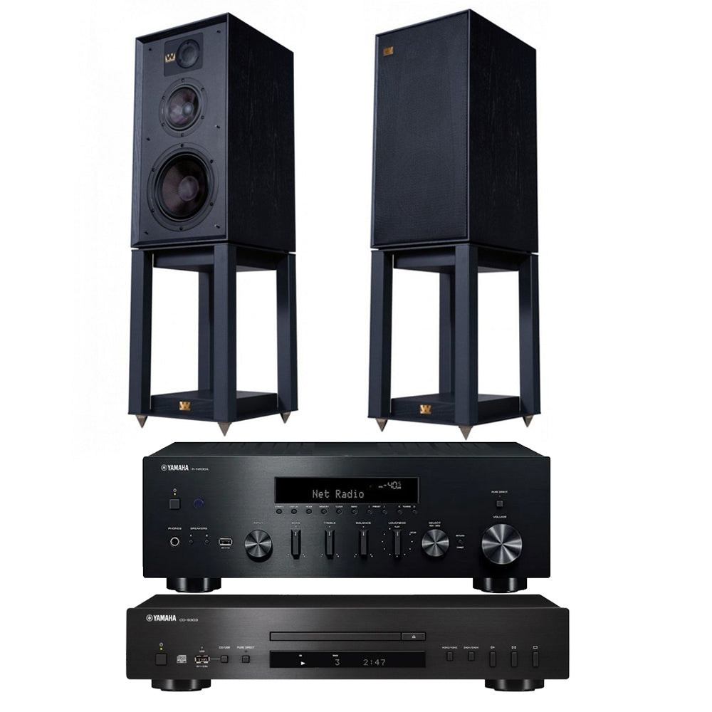 Yamaha R-N600A Network Receiver & CD-S303 CD Player with Wharfedale Linton Heritage Standmount Speakers with Matching Stands - Black