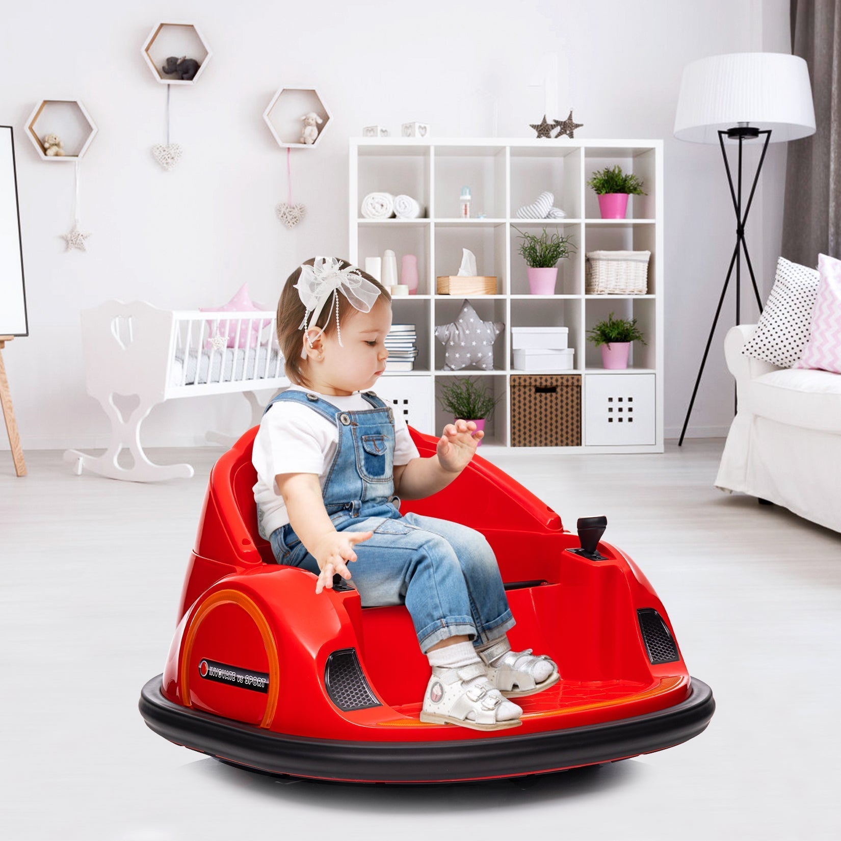 Garvee Ride - B Series: 12V Kids Ride On Bumper Car Electric Vehicle for Toddlers Ride on Toy Bumping Car with Remote Control, Battery Display, 360°Spin, LED Lights, MP3, USB, Red