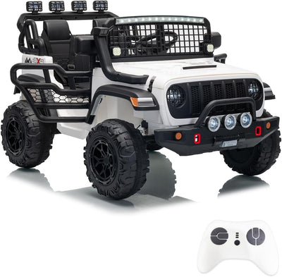 Garvee 24V Ride on Toys for Big Kids, 2-Seater Electric Ride on Car Truck with Remote Control, Four-Wheel Shock Absorbers, 4 Mph Max Speed, Music, LED Lights for Boys Girls, White