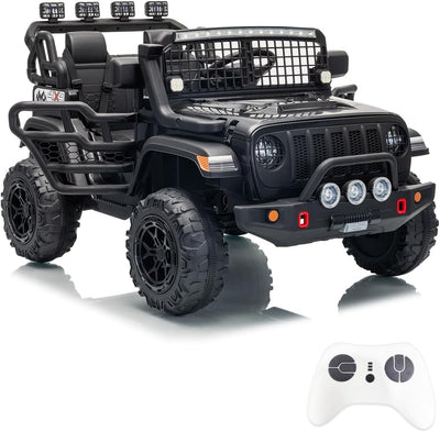 Garvee 24V Ride on Toys for Big Kids, 2-Seater Electric Ride on Car Truck with Remote Control, Four-Wheel Shock Absorbers, 4 Mph Max Speed, Music, LED Lights for Boys Girls, Black