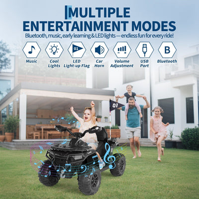 Garvee 12V Electric Ride On Car for Kids 3-8 Years, 2 * 45W Motor, Remote Control, LED Lights, Music Player & Emergency Brake, Battery Powered Cars for Toddlers & Big Kids - Black