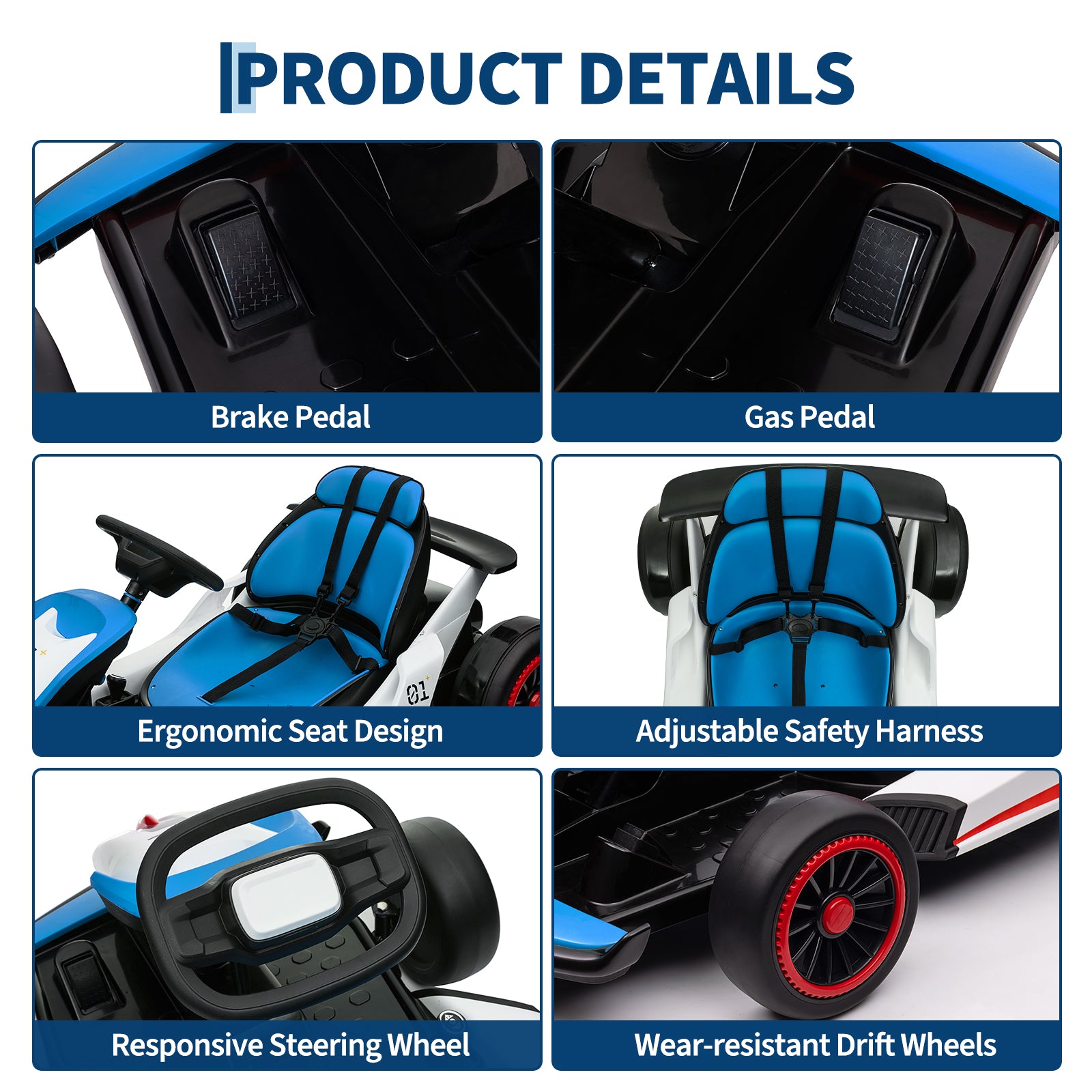 Garvee Ride - G Series: 6+,24V Drift Kart with 2X200W Strong Motor, 7AH Big Battery, Electric Pedals, Electric Go Kart Outdoor Race Toy - Blue